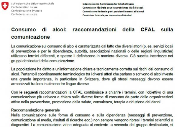 Comunicazione sul consumo di alcol